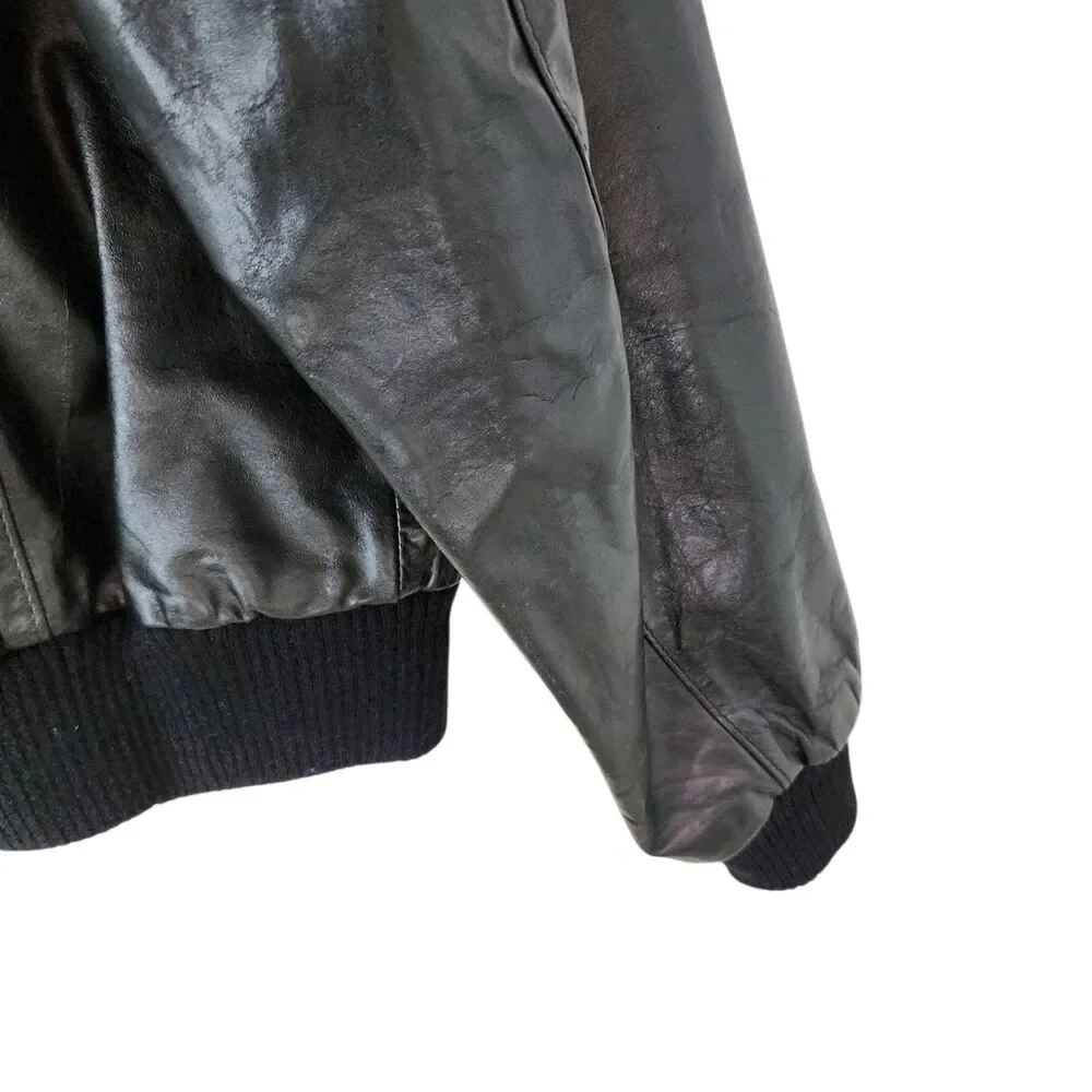 VTG Berman’s The Leather Experts Brown Leather Bomber Jacket Size 44 Korea 80s